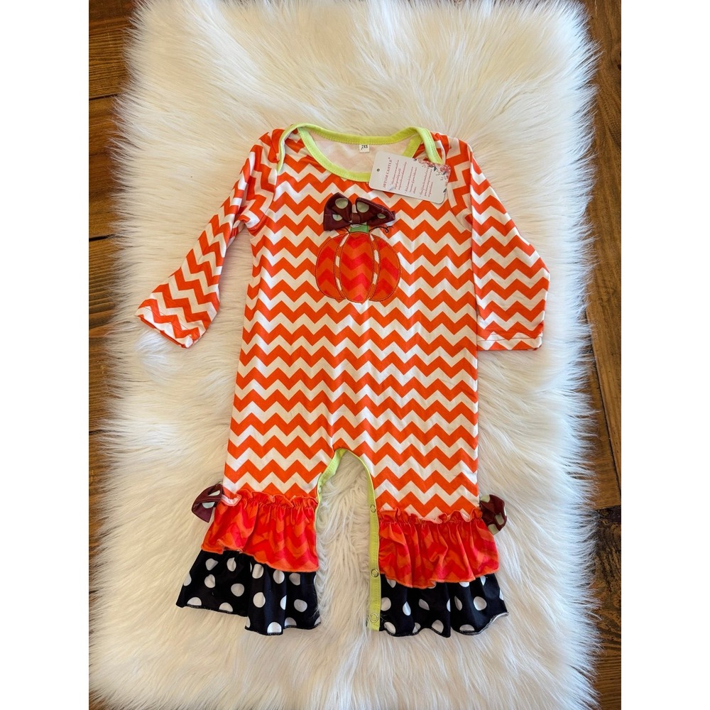 Orange chevron pumpkin applique one piece 18/24m